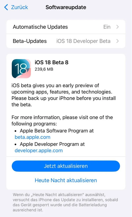 阳春苹果手机维修分享苹果 iOS / iPadOS 18 开发者预览版 Beta 8 发布 